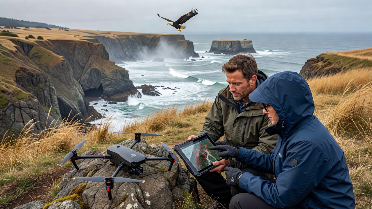 Thermal drone image showing raptor nesting activity on a remote bluff