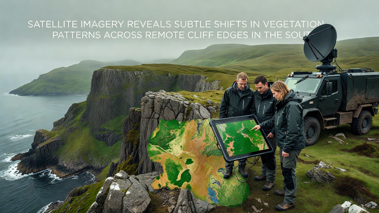 Close-up satellite imagery illustrating changes in plant distribution on cliff edges
